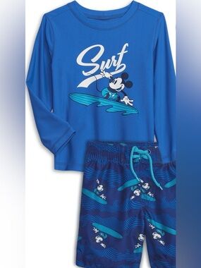 GAP Mickey Blue Boys' Surf Rash Guard and Swim Shorts Set 2T